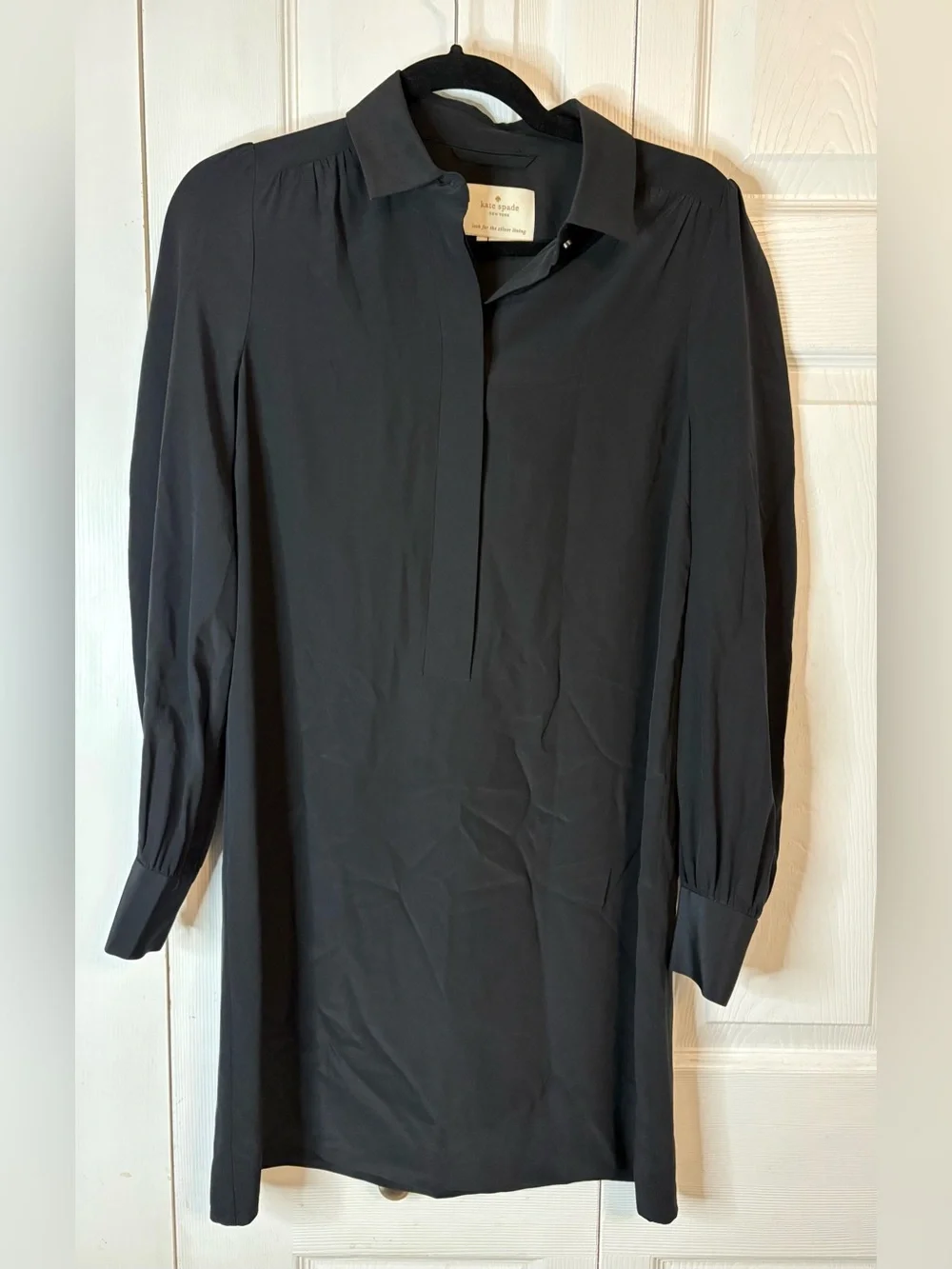 Kate Spade Black Silk Mini Shirt Dress Size 4 Minimalist Classic Quiet Luxury